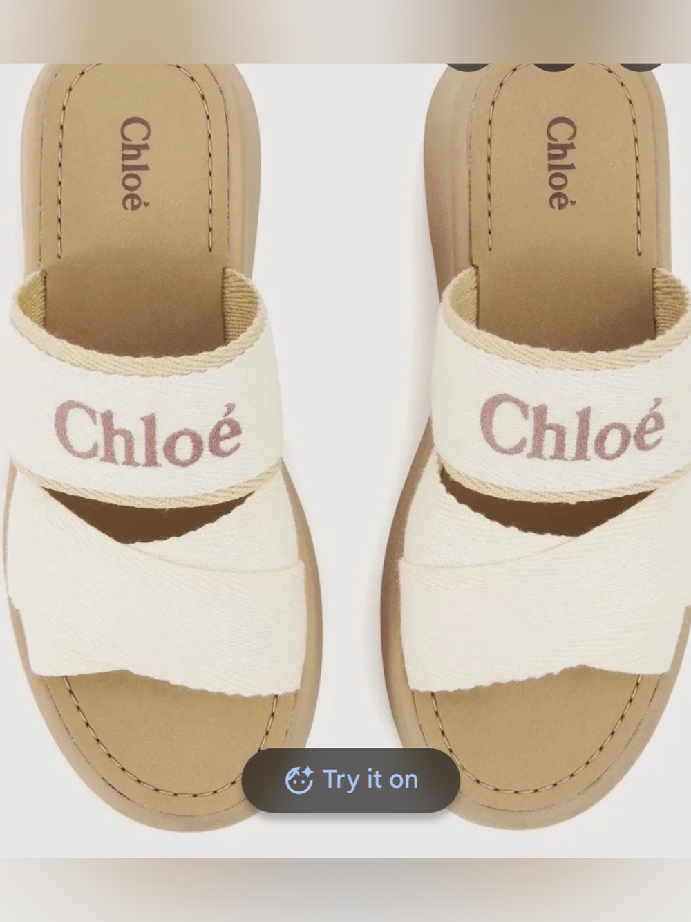 Chloé Cream Canvas Mila Slide Sandals with Pink Logo-40